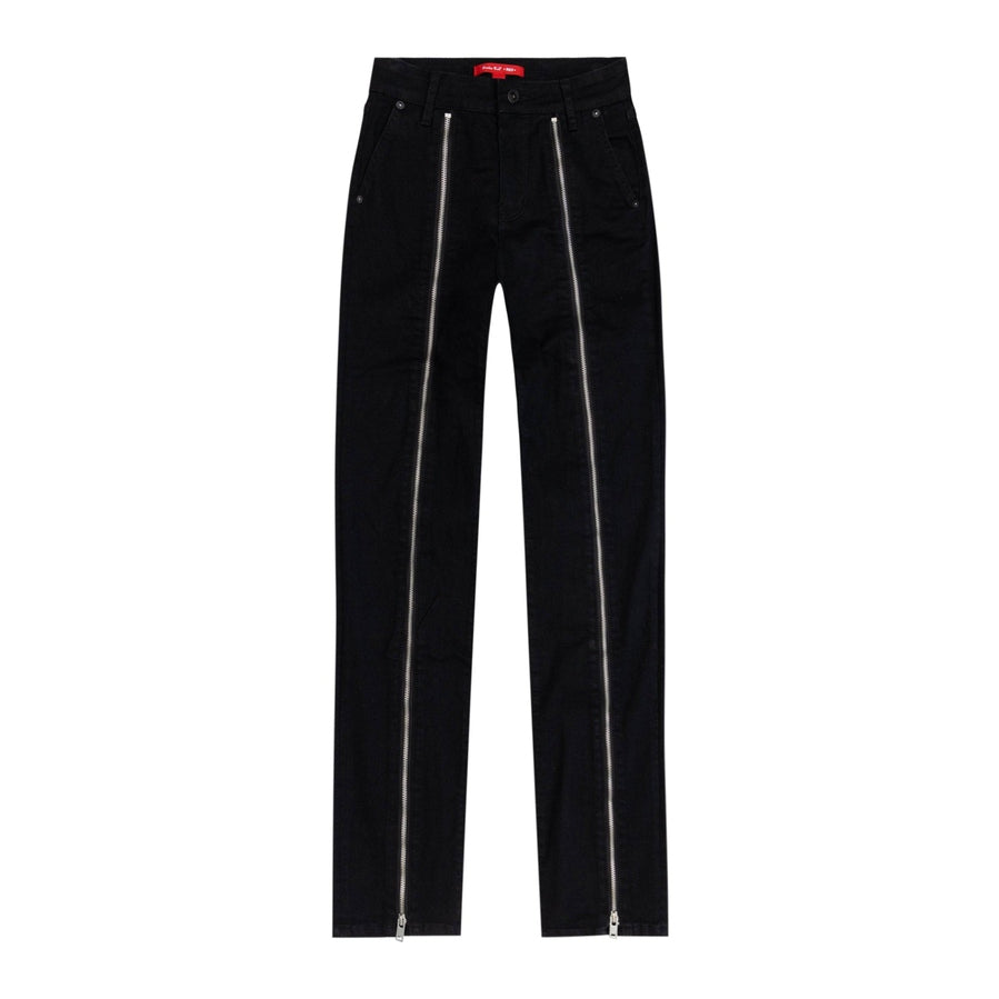 Smoke Rise RED Zipper Detailed Fashion Denim Pants - Deep Black