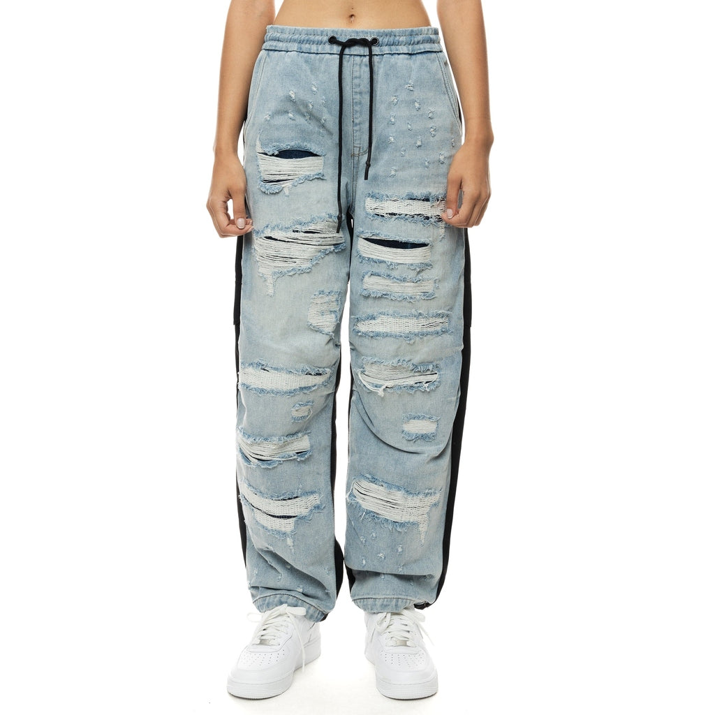 Smoke Rise RED Mixed Media Fashion Denim Joggers - California Blue