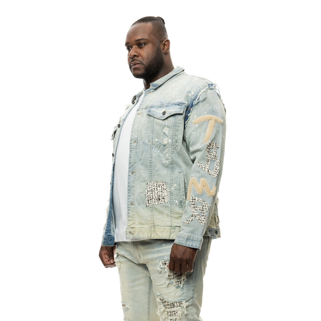 Smoke Rise Big and Tall Big and Tall Doodle Jean Jacket - Ombre Blue