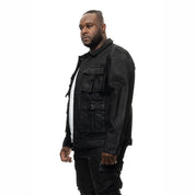 Smoke Rise Big and Tall Big and Tall Overspray Utility Jean Jacket - Polished Black