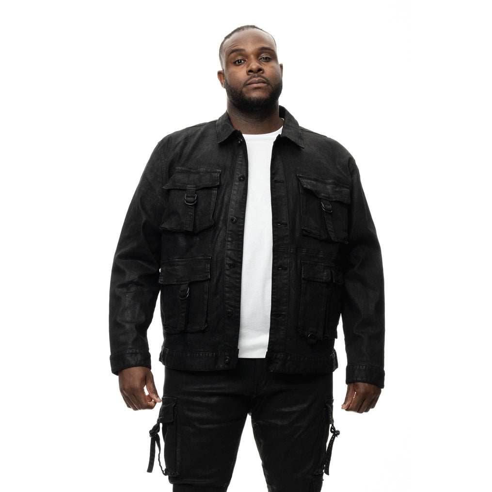 Smoke Rise Big and Tall Big and Tall Overspray Utility Jean Jacket - Polished Black