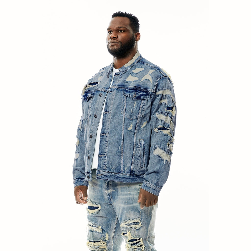 Smoke Rise Big and Tall Big and Tall Overspray Utility Jean Jacket - Aspen Blue