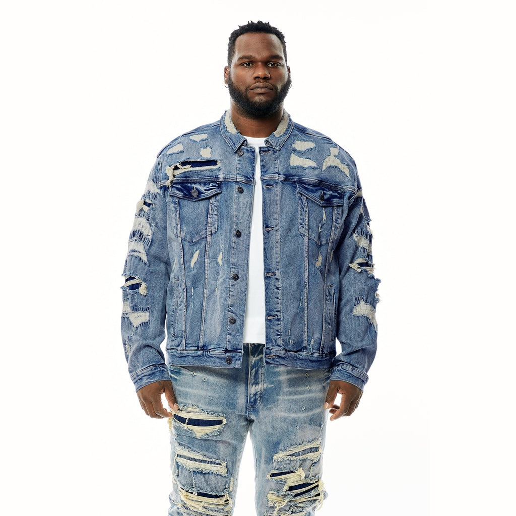 Smoke Rise Big and Tall Big and Tall Overspray Utility Jean Jacket - Aspen Blue