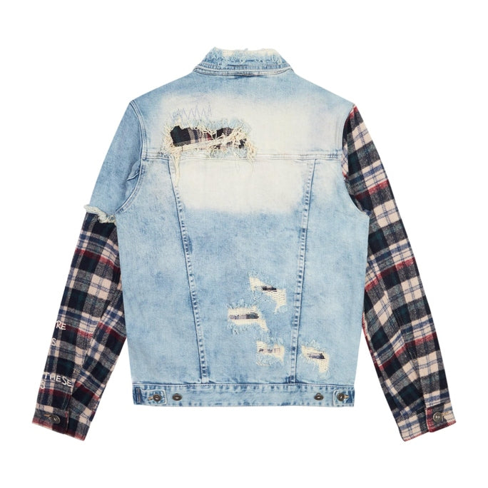 Smoke Rise Big and Tall Big and Tall Plaid Mixed Media Jean Jacket - Mojave Blue