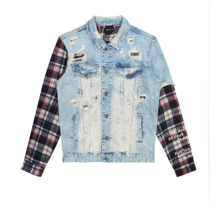 Smoke Rise Big and Tall Big and Tall Plaid Mixed Media Jean Jacket - Mojave Blue