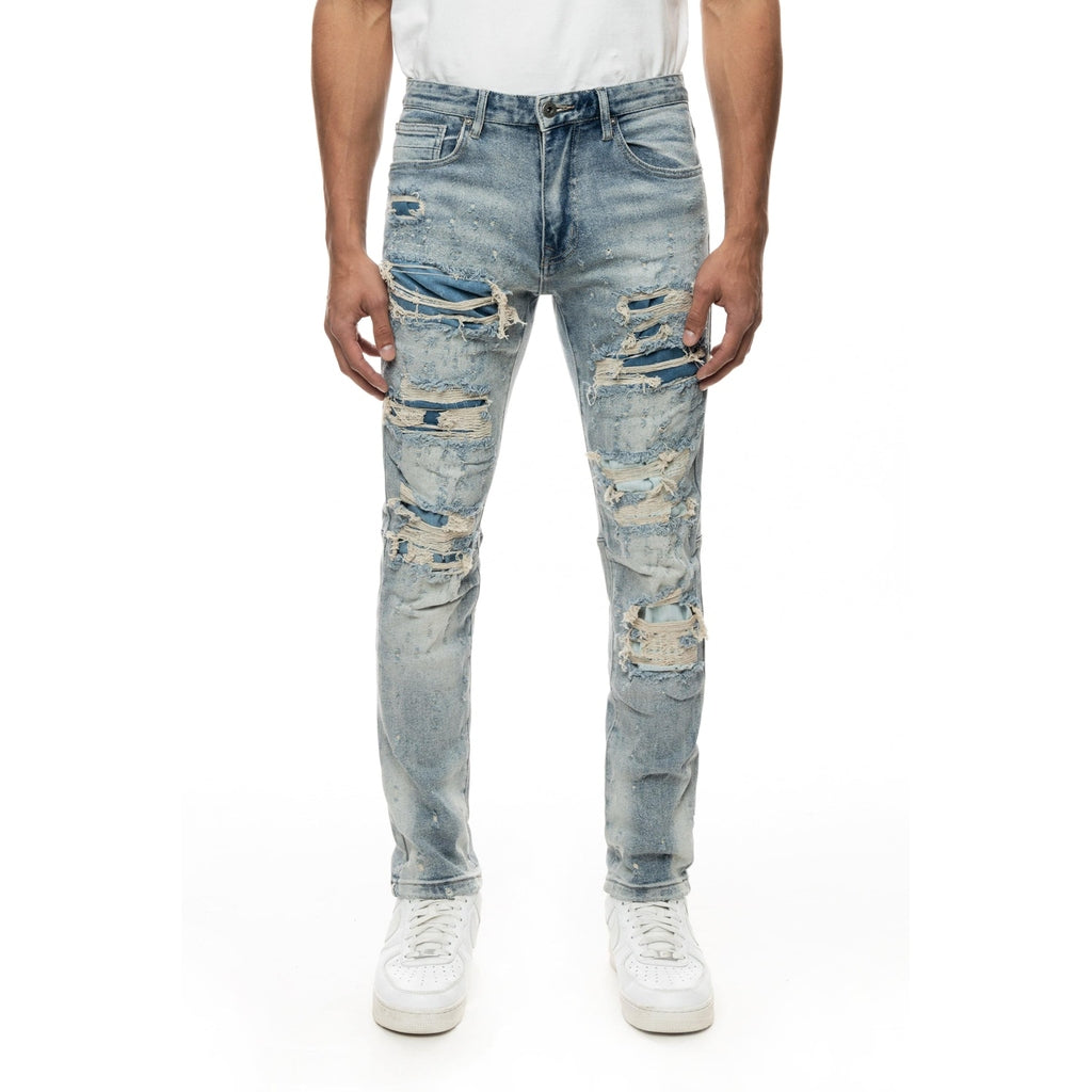 Smoke Rise Rip& Repair Jeans - Fleet Blue