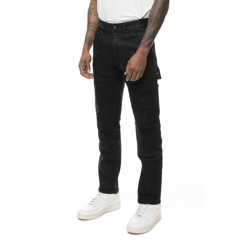 Smoke Rise Rip & Repair Double Knee Jeans - Jet Black