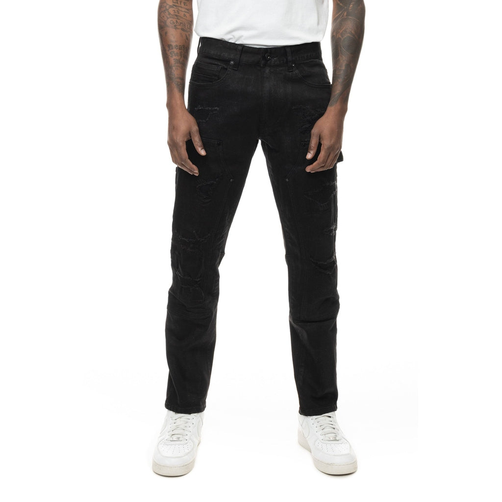 Smoke Rise Rip & Repair Double Knee Jeans - Jet Black