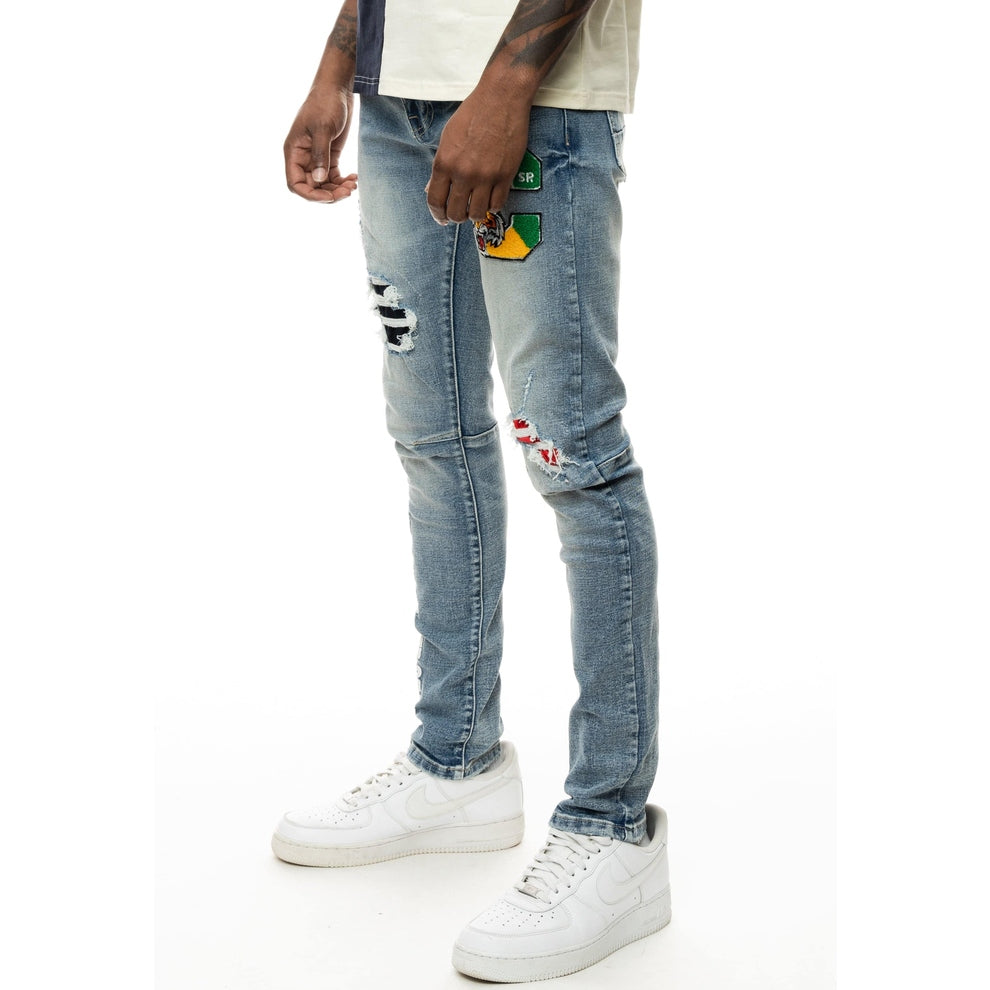 Smoke Rise Tiger Patch Jeans - Orient Blue