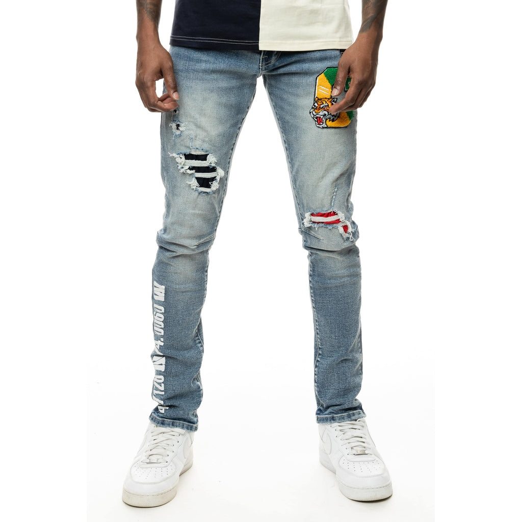 Smoke Rise Tiger Patch Jeans - Orient Blue