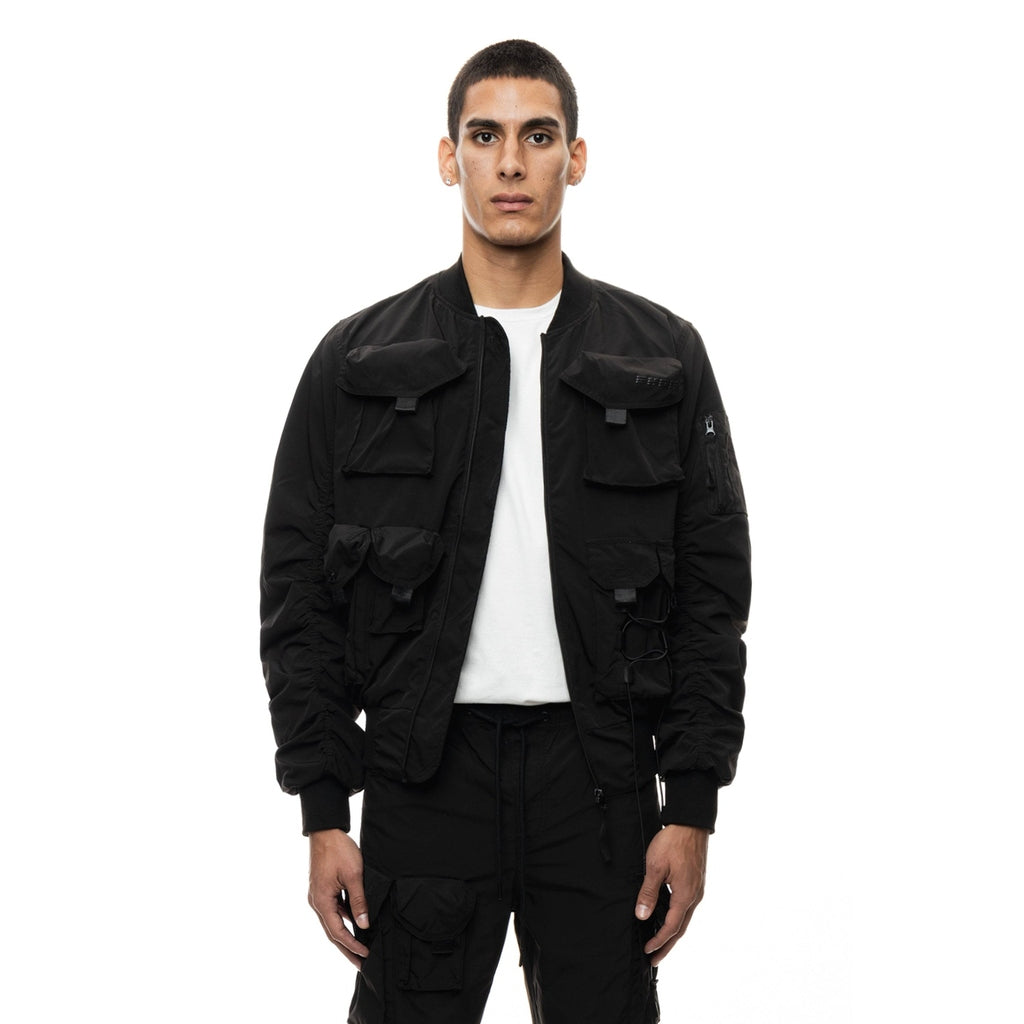 Smoke Rise Mixed Media Utility Jacket - Black
