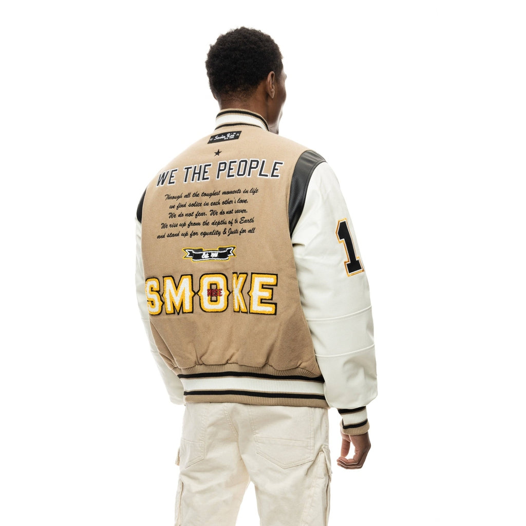 Smoke Rise Patchwork Varsity Wool Jacket - Dune