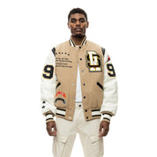 Smoke Rise Patchwork Varsity Wool Jacket - Dune