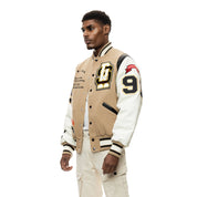 Smoke Rise Patchwork Varsity Wool Jacket - Dune