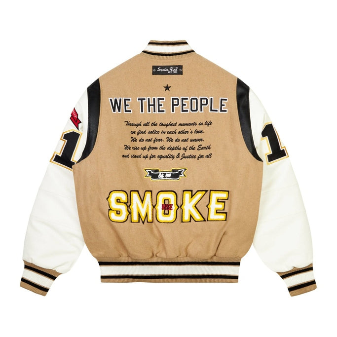 Smoke Rise Patchwork Varsity Wool Jacket - Dune