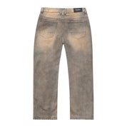 Smoke Rise Rip & Repair Curved Denim Pants - Brown Blue