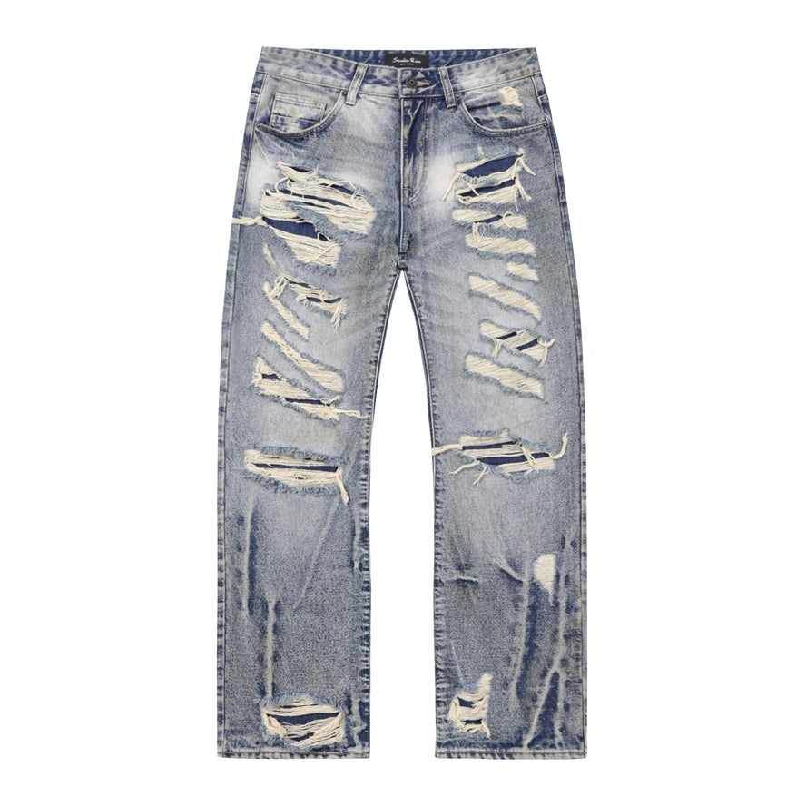 Smoke Rise Rip & Repair Curved Denim Pants - Heritage Blue
