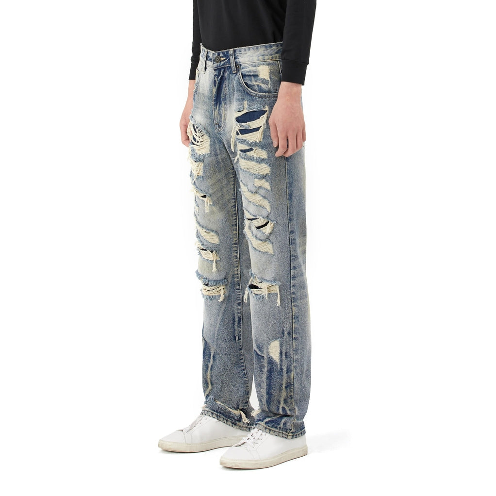 Smoke Rise Rip & Repair Curved Denim Pants - Heritage Blue