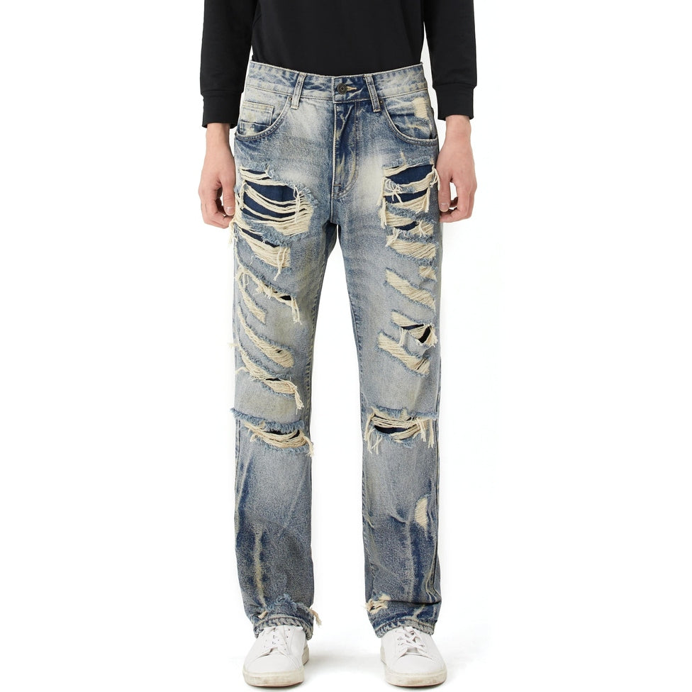 Smoke Rise Rip & Repair Curved Denim Pants - Heritage Blue