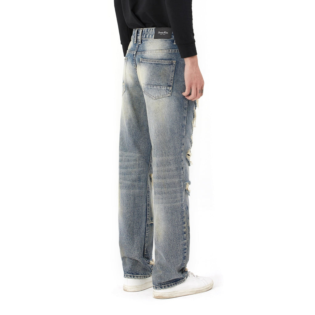 Smoke Rise Rip & Repair Curved Denim Pants - Heritage Blue