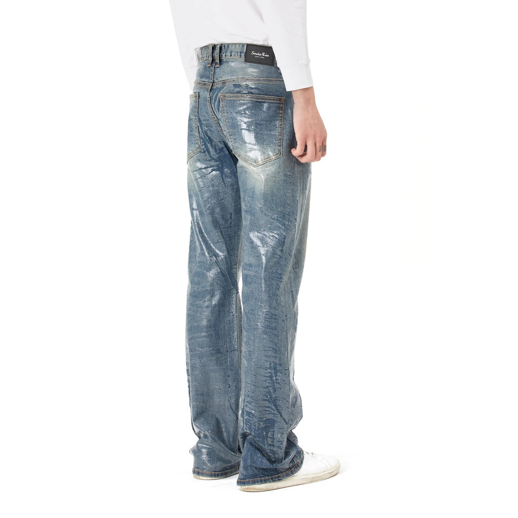 Smoke Rise Clear Foil Denim Pants - Clear Foil Blue