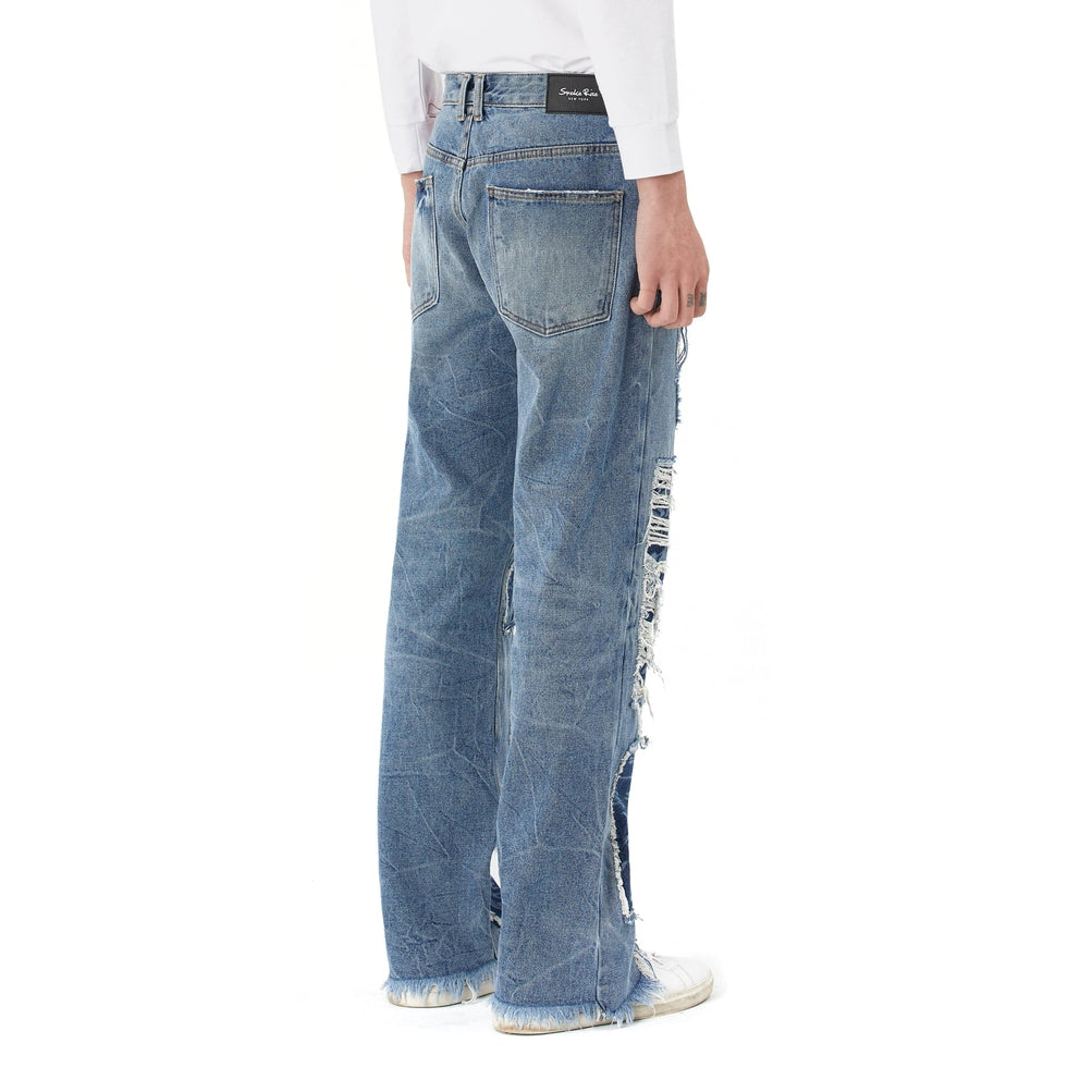 Smoke Rise Doodling Cut Denim Pants - Intense Blue