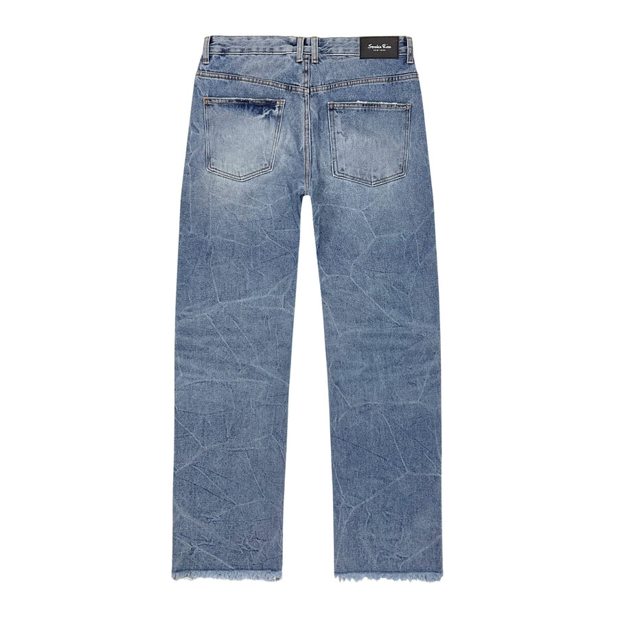 Smoke Rise Doodling Cut Denim Pants - Intense Blue