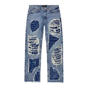 Smoke Rise Doodling Cut Denim Pants - Intense Blue