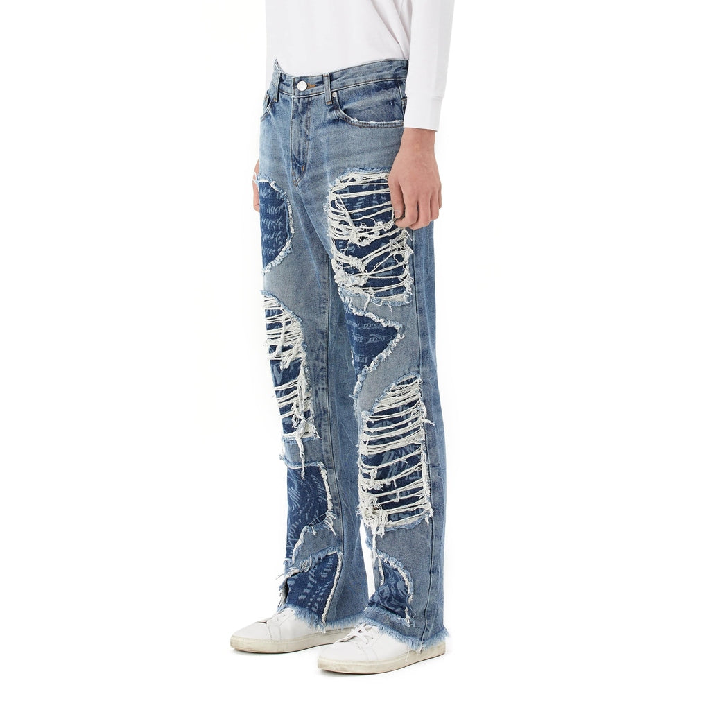 Smoke Rise Doodling Cut Denim Pants - Intense Blue