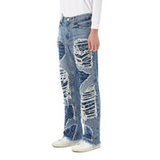 Smoke Rise Doodling Cut Denim Pants - Intense Blue