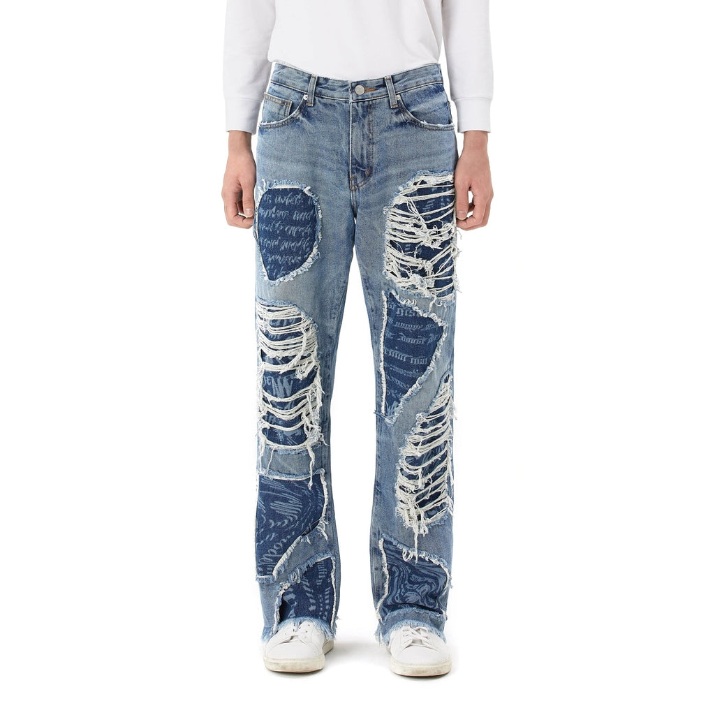Smoke Rise Doodling Cut Denim Pants - Intense Blue