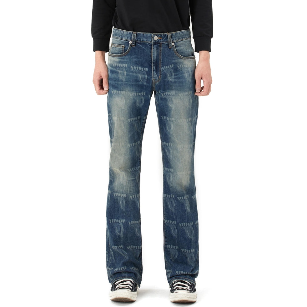 Smoke Rise Laser Printed Denim Pants - Laser Blue