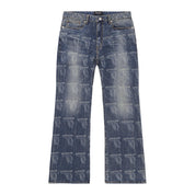 Smoke Rise Laser Printed Denim Pants - Laser Blue