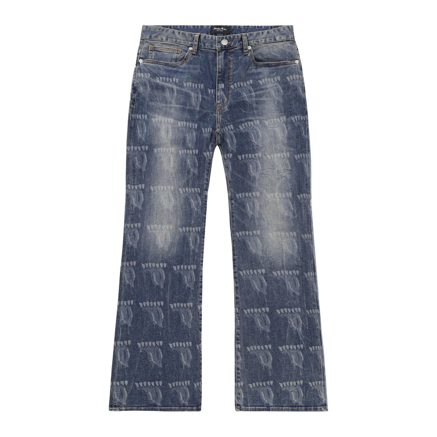 Smoke Rise Laser Printed Denim Pants - Laser Blue