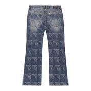 Smoke Rise Laser Printed Denim Pants - Laser Blue