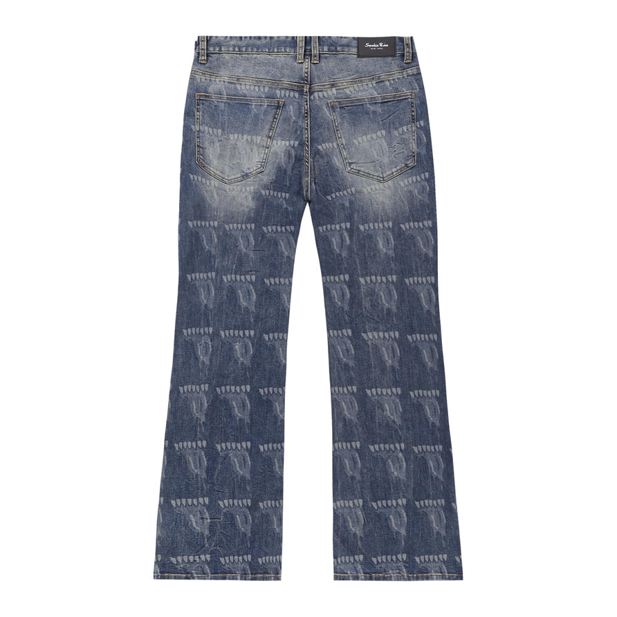 Smoke Rise Laser Printed Denim Pants - Laser Blue