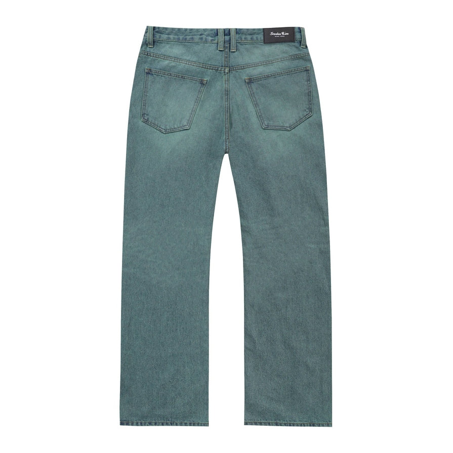 Smoke Rise Green Tinted Denim Pants - Green Blue