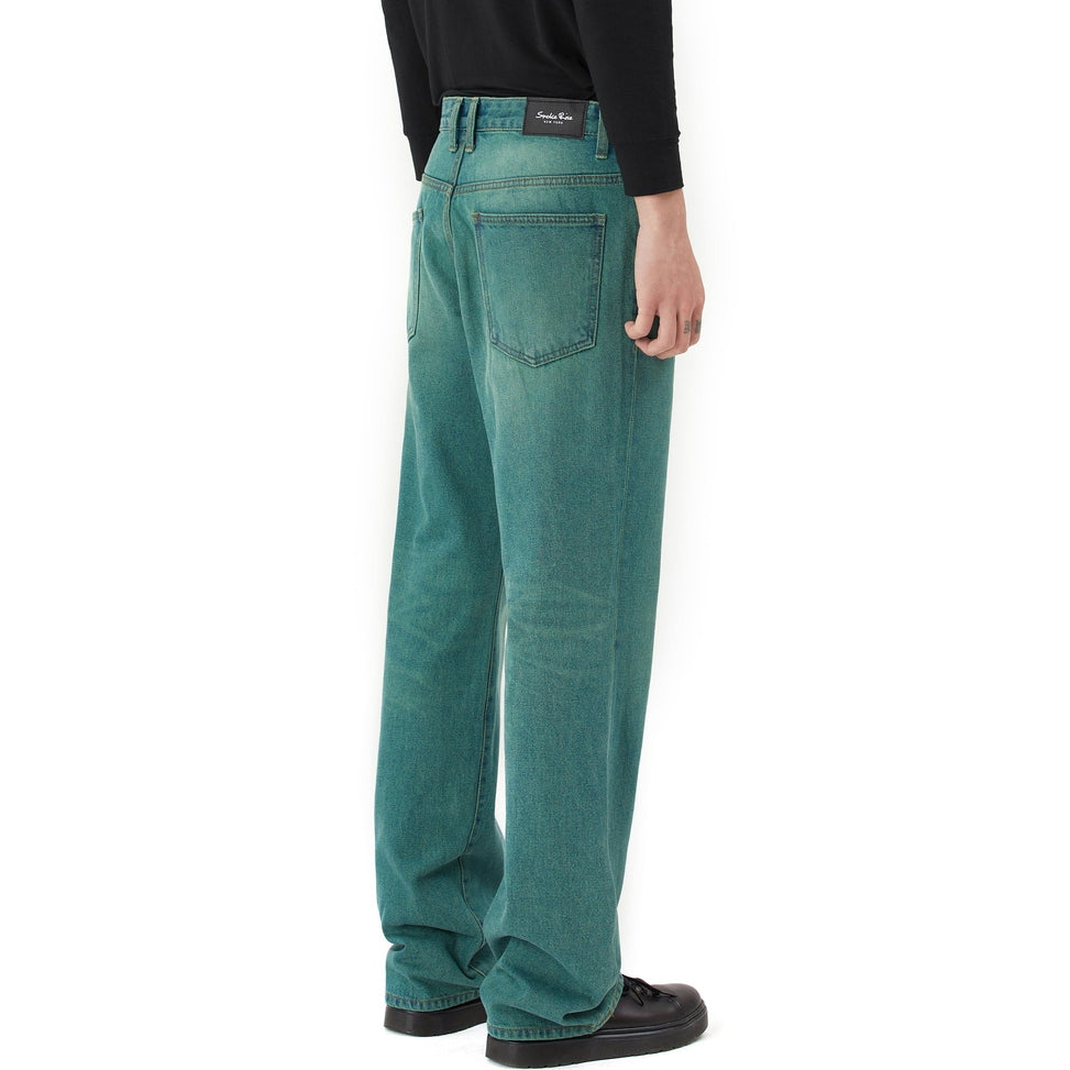 Smoke Rise Green Tinted Denim Pants - Green Blue