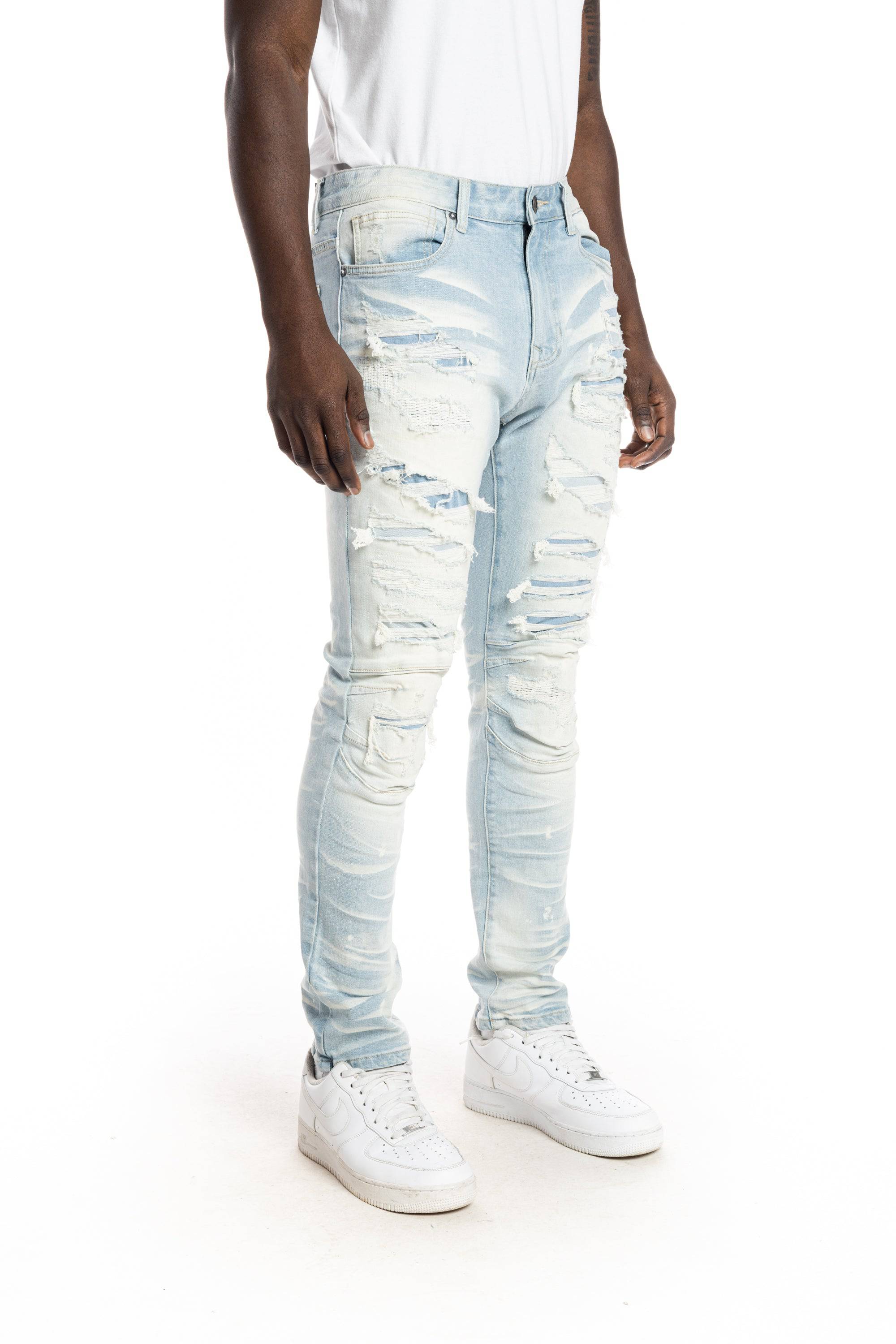 Heavy Rip & Repair Fashion Jeans - Speckle Blue – SMOKERISENY.COM
