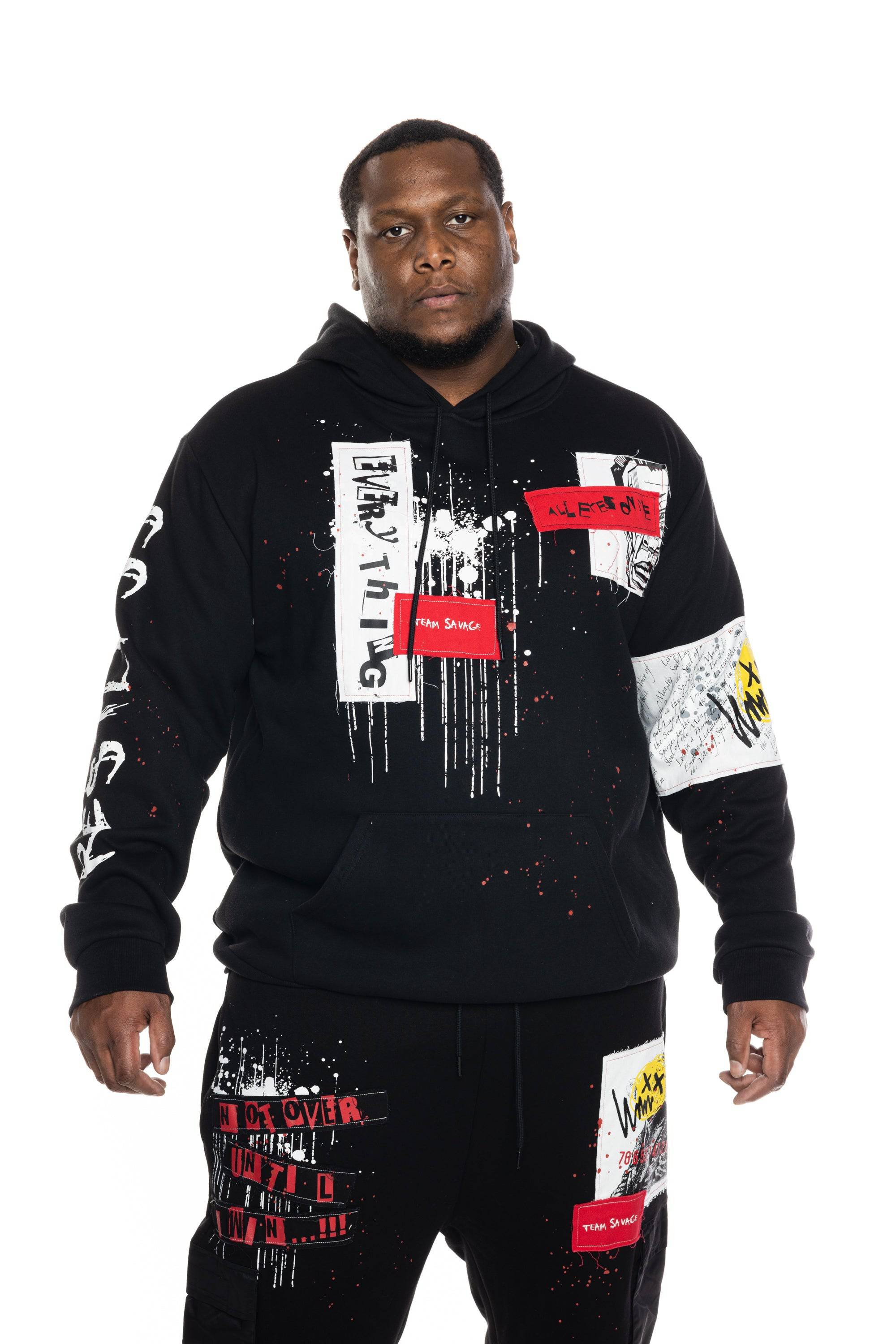 Big and Tall Twill Patch Fashion Hoodie - Smoke Rise