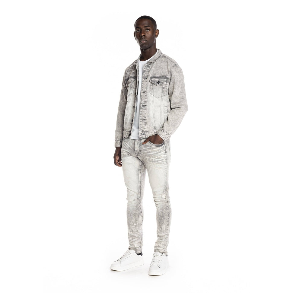 Smoke Rise Bleached Detail Semi Basic Jean Jacket - Frost Grey