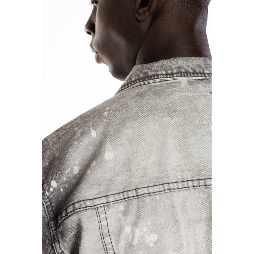 Smoke Rise Bleached Detail Semi Basic Jean Jacket - Frost Grey