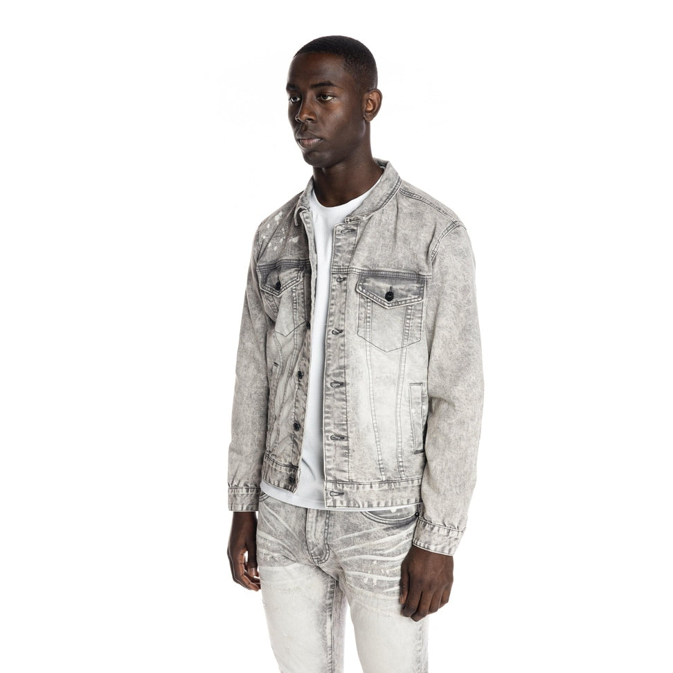 Smoke Rise Bleached Detail Semi Basic Jean Jacket - Frost Grey