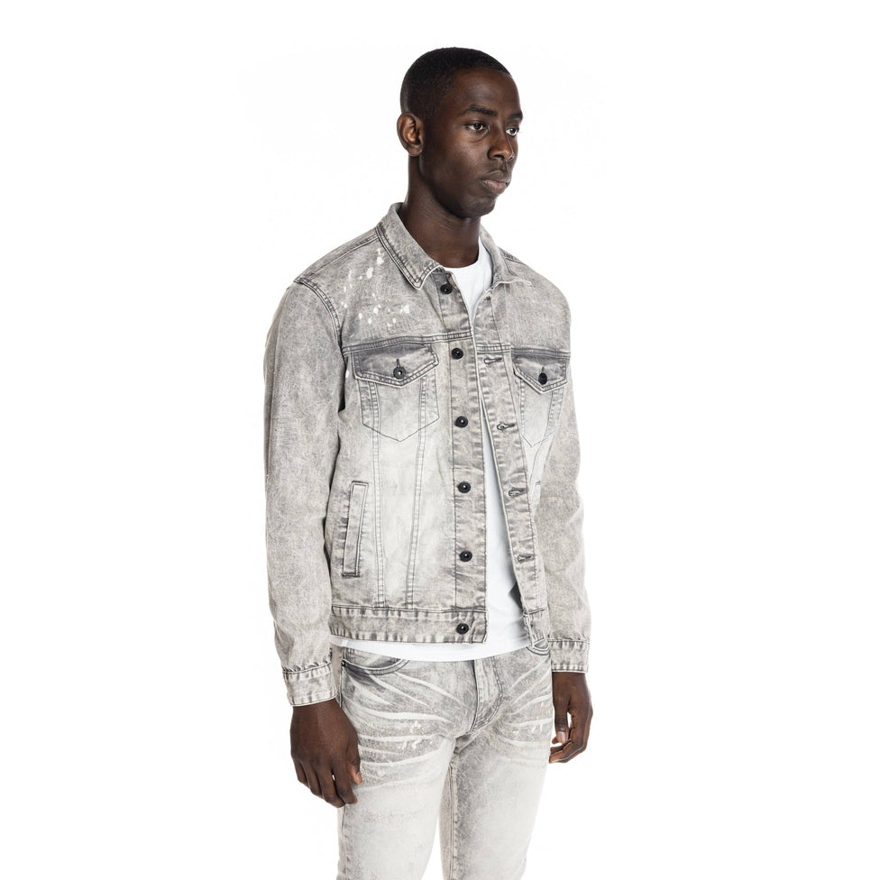 Bleached Detail Semi Basic Denim Jacket