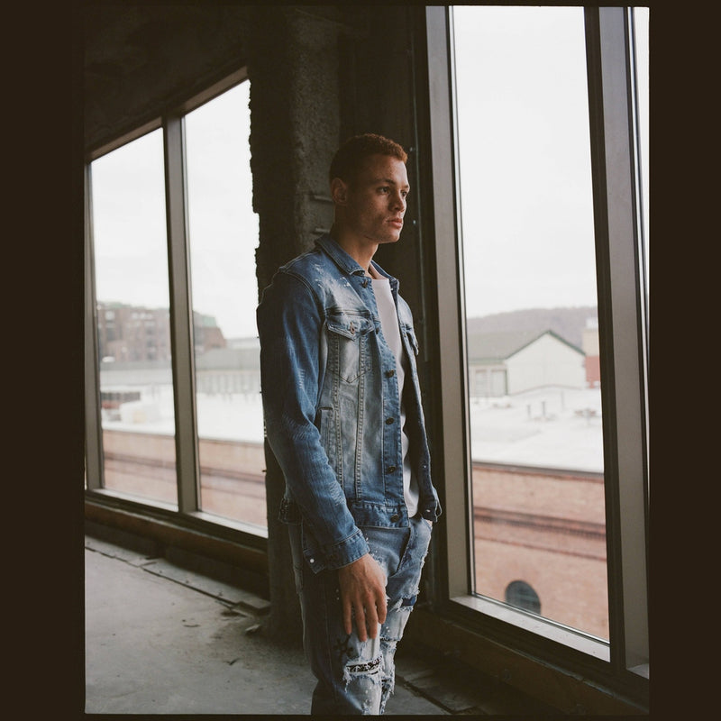 Bleached Detail Semi Basic Denim Jacket Ocean Blue - Smoke Rise