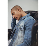Bleached Detail Semi Basic Denim Jacket Ocean Blue - Smoke Rise