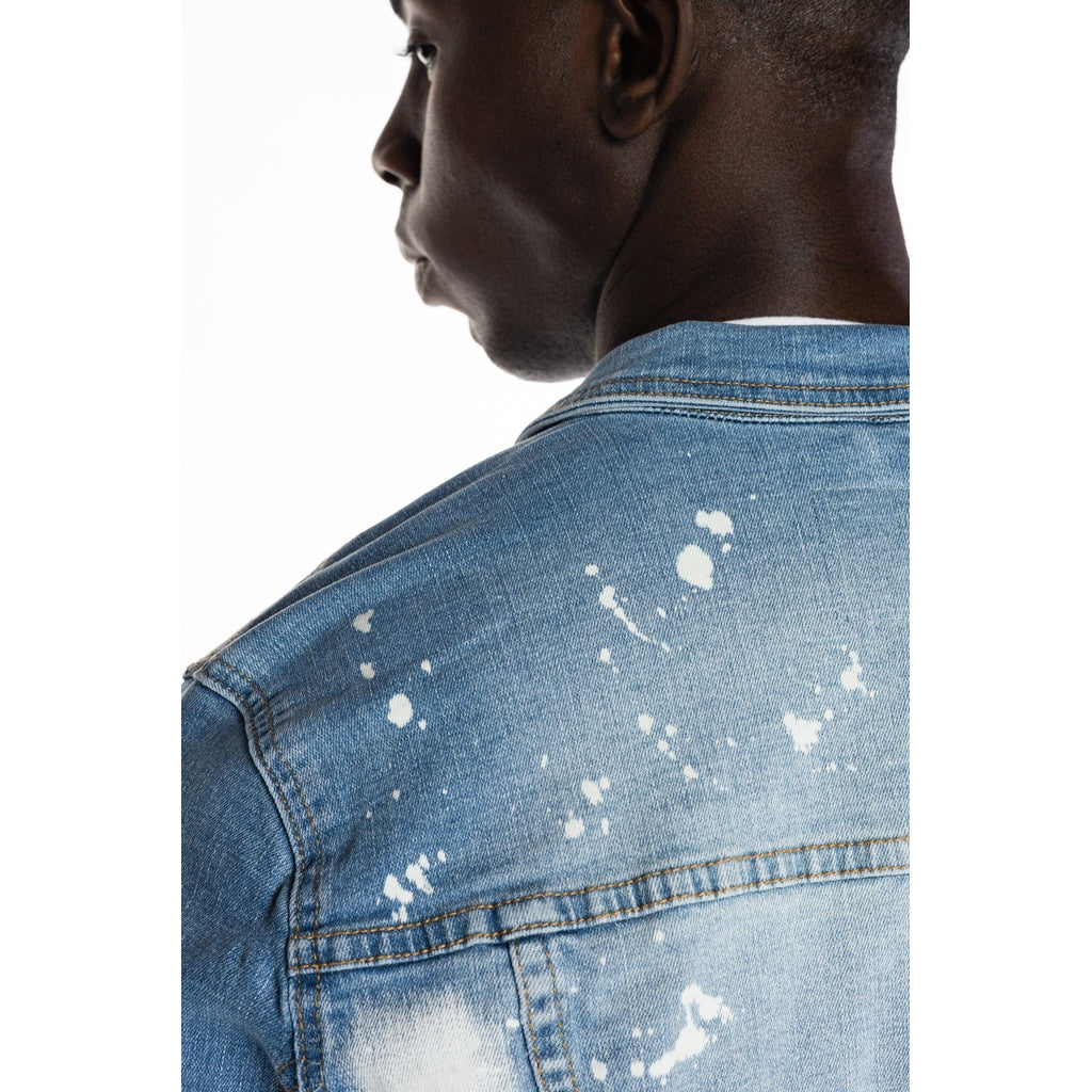 Smoke Rise Bleached Detail Semi Basic Jean Jacket - Ocean Blue