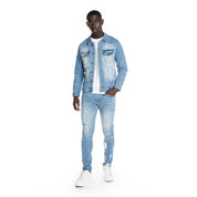 Smoke Rise Bleached Detail Semi Basic Jean Jacket - Ocean Blue