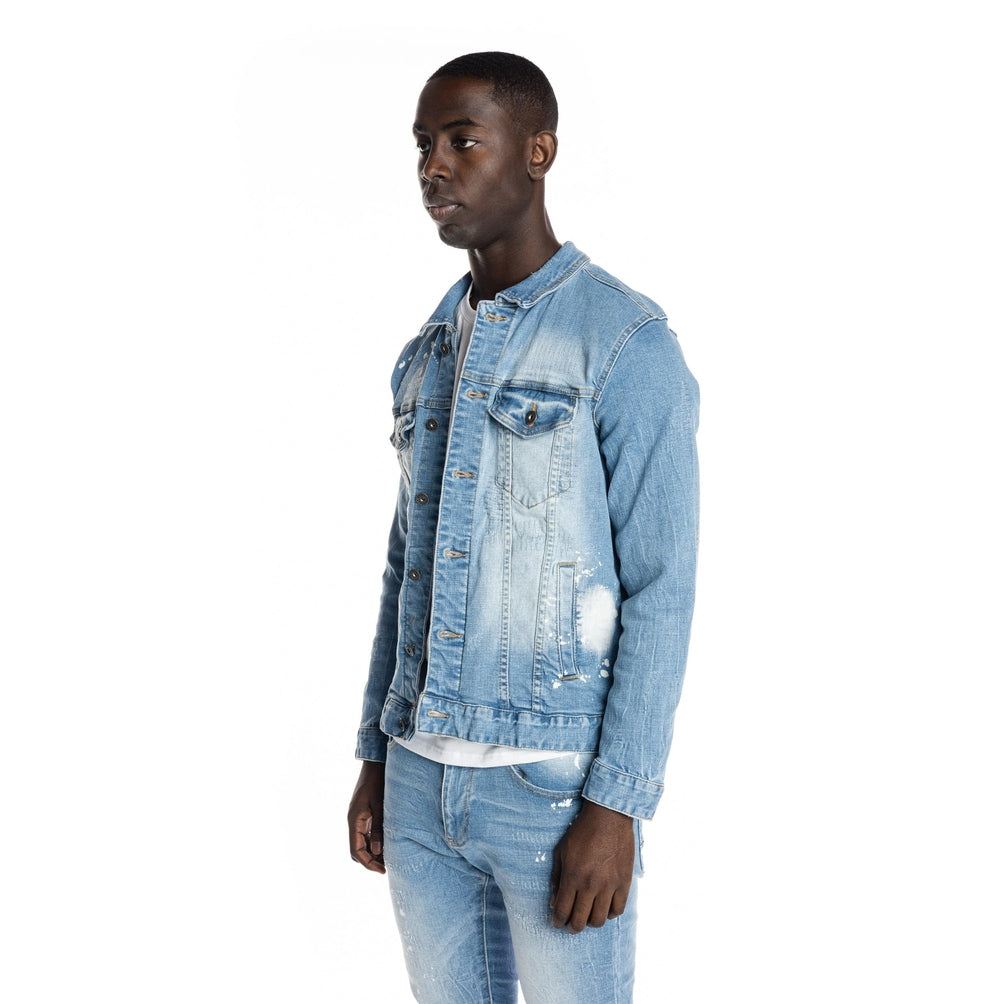 Smoke Rise Bleached Detail Semi Basic Jean Jacket - Ocean Blue