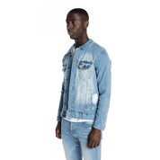 Smoke Rise Bleached Detail Semi Basic Jean Jacket - Ocean Blue